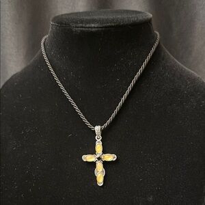 Cookie Lee Silver and Faux Mother of Pearl Cross Necklace